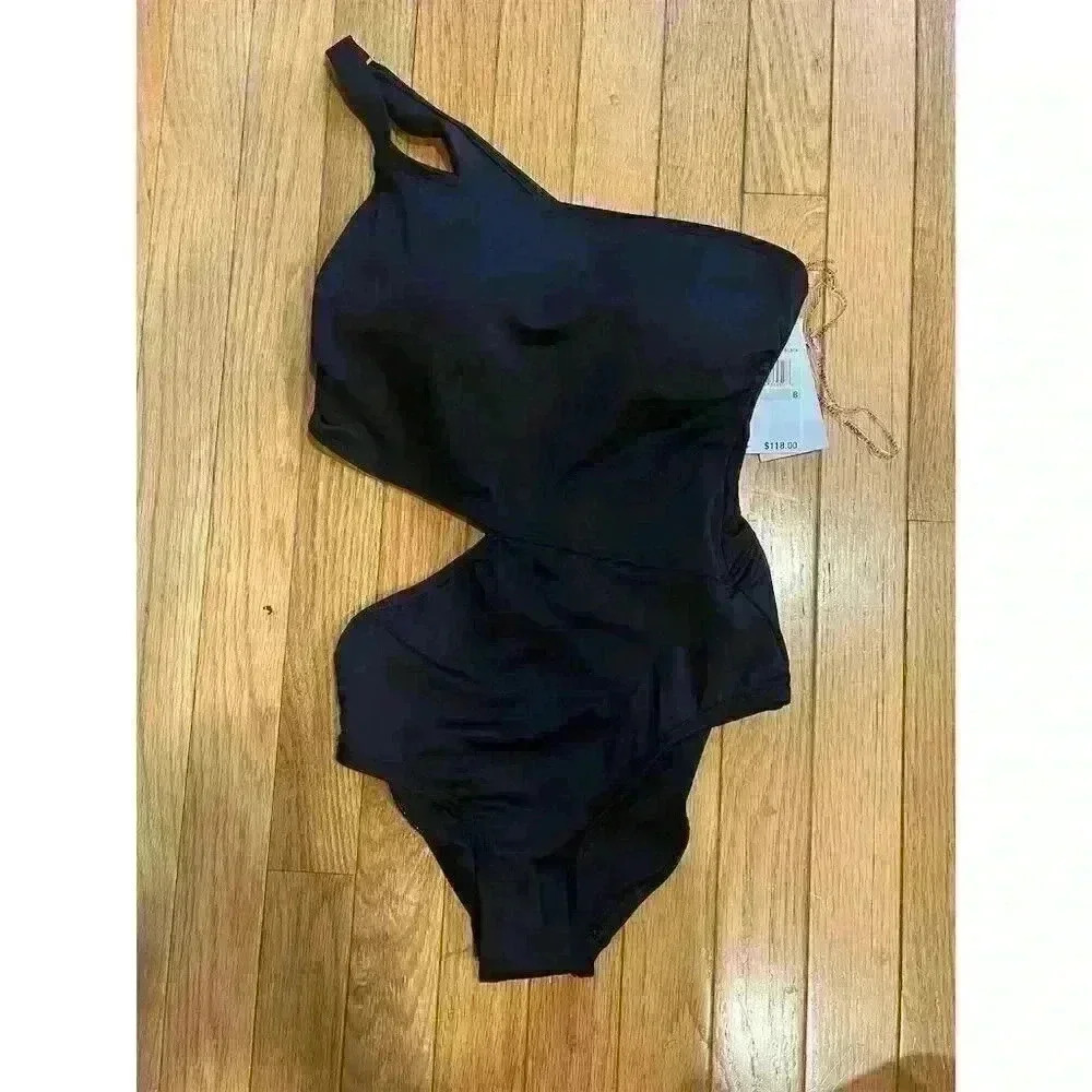 Michael Kors Women's One-Shoulder Black Swimsuit Size 8 - Picture 5 of 5